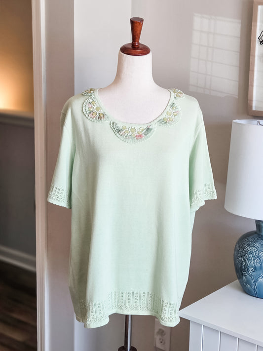 Pale Green Short Sleeve Sweater 1X