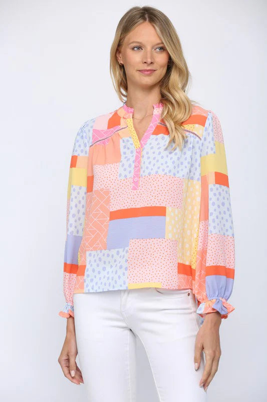 Patchwork Print Top M