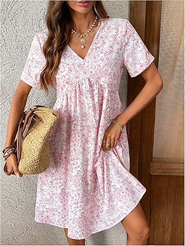Pink White Floral Dress L