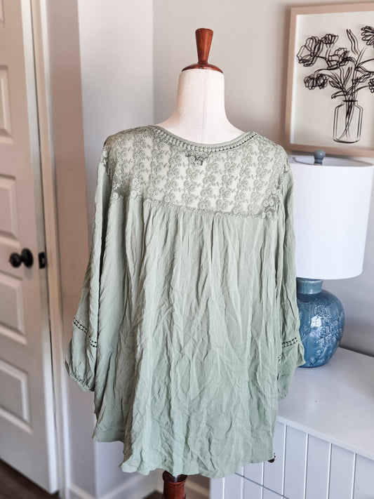 Sage Green Lace Yoke Top 2X