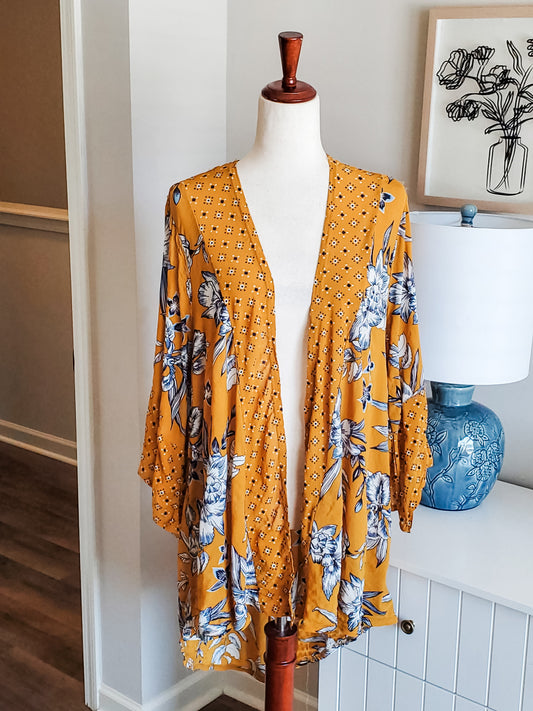 Mustard Floral Cardigan 1X