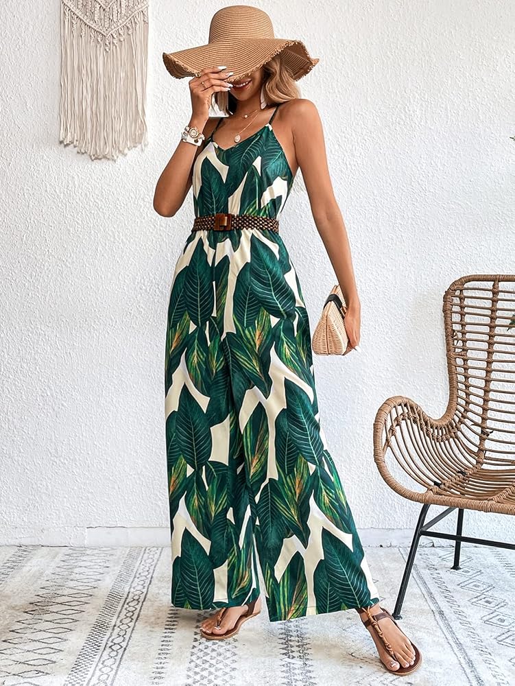 Green Tropical Print Jumpsuit S
