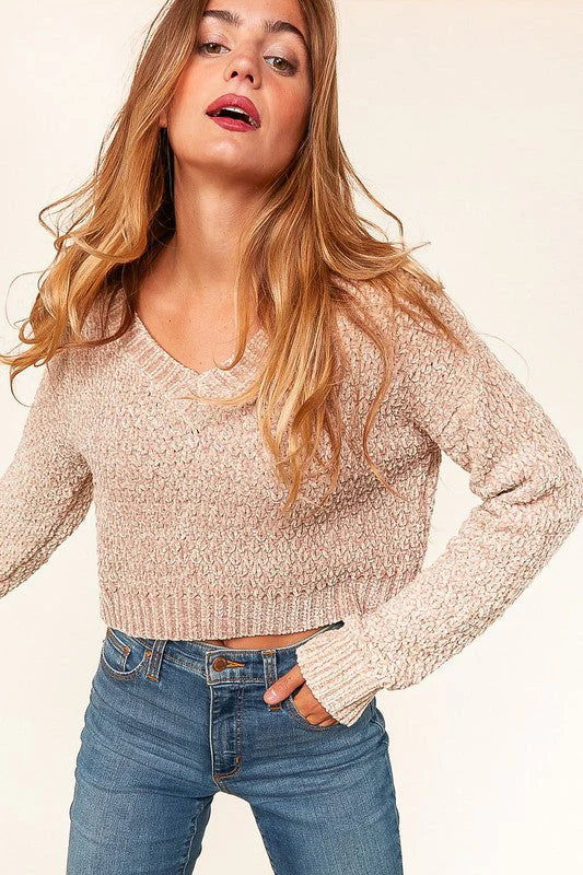 Tan Chenille Cropped Sweater 2X