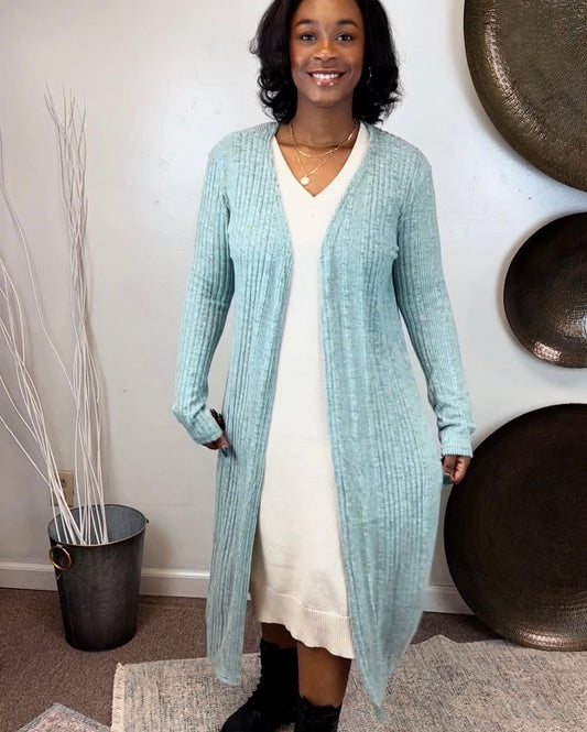NEW Ice Mint Ribbed Duster Cardigan