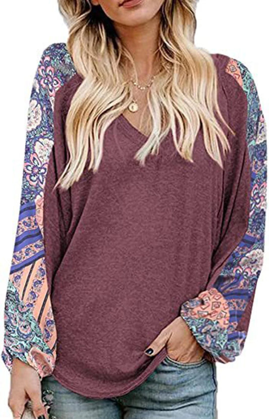 Dark Maroon Print Sleeve Top M