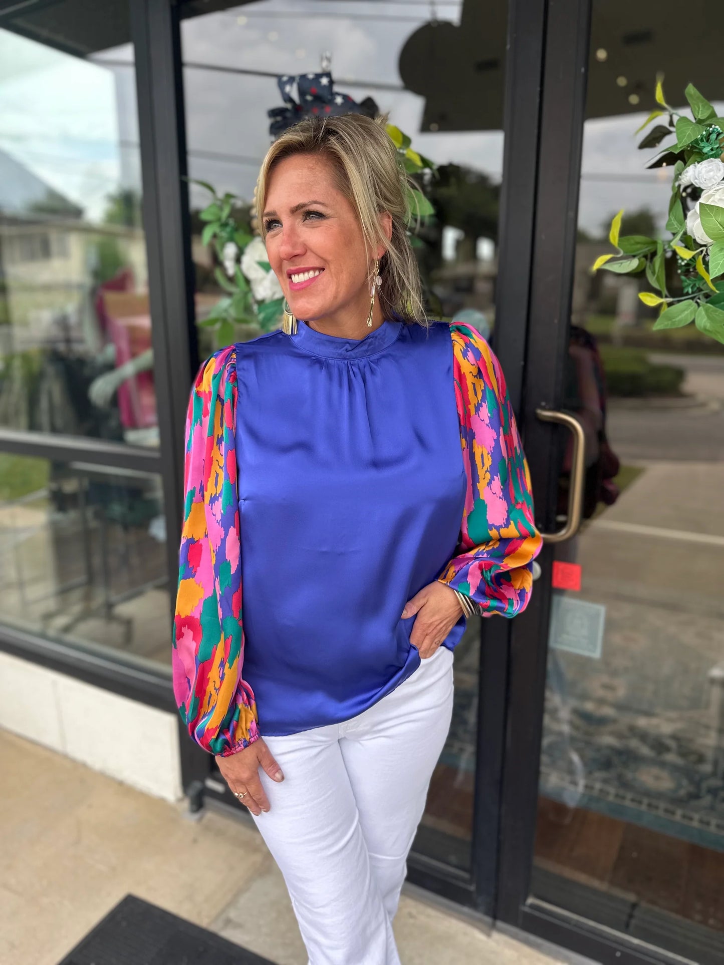 Purple Print Sleeve Top M