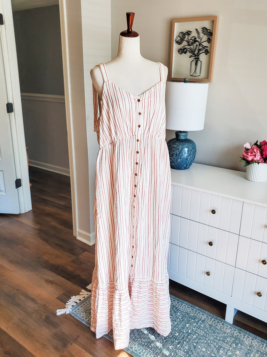 NWT Red White Striped Maxi Dress XL