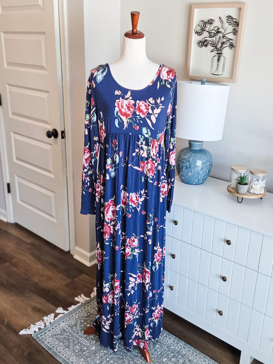 Navy Floral Maxi Dress XL