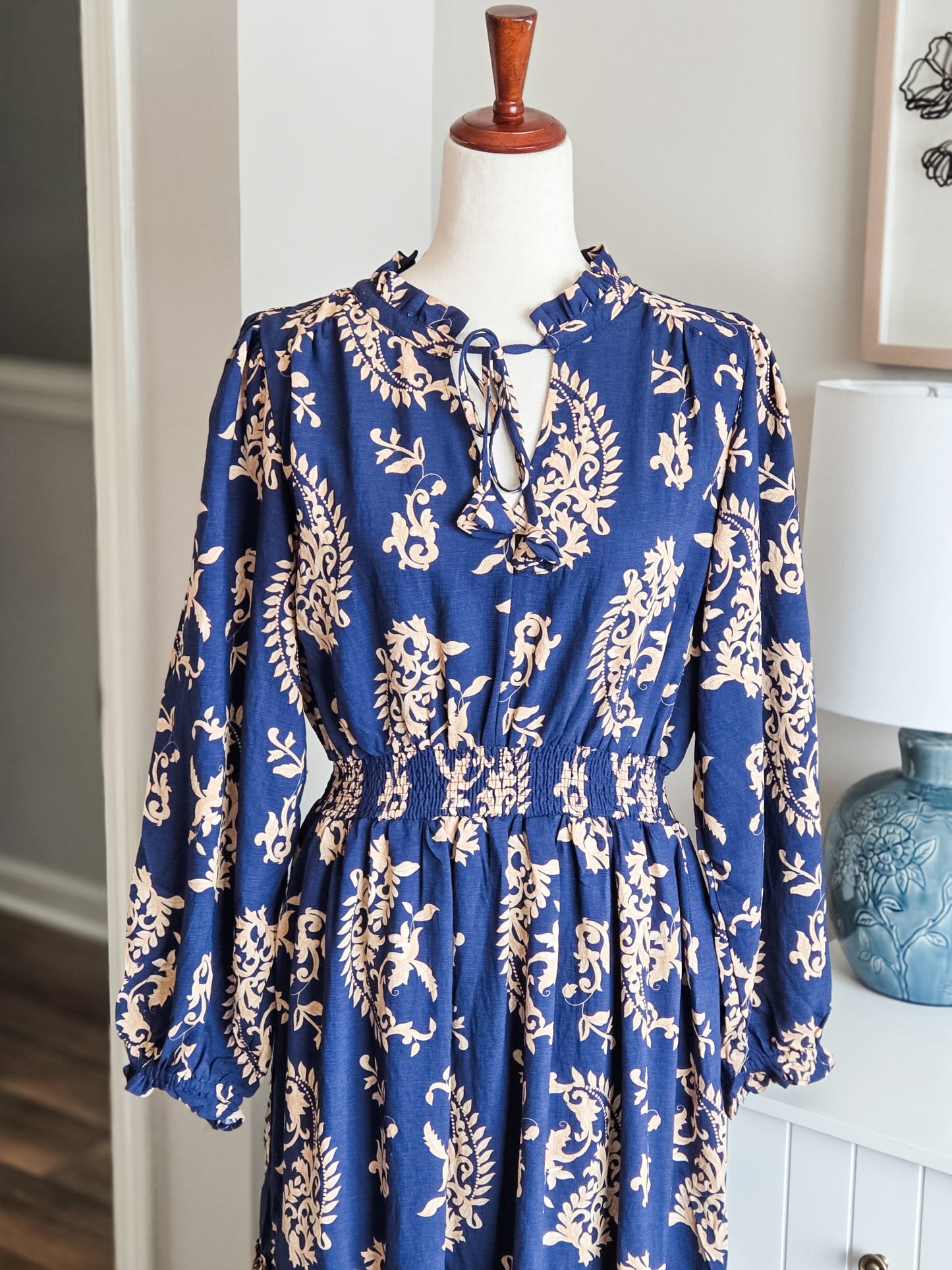 NEW Navy Tan Print Dress
