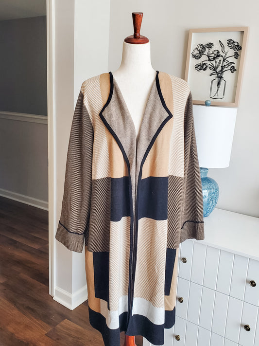 Tan Black Print Cardigan 1X
