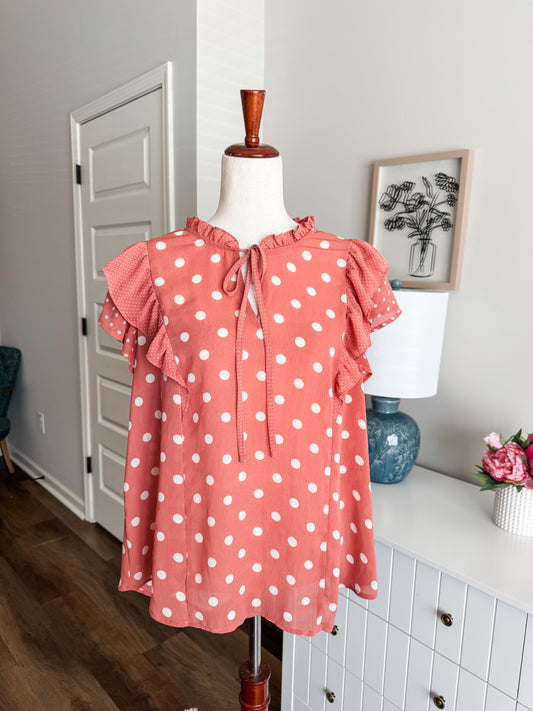 Pink Polka Dot Top 1X