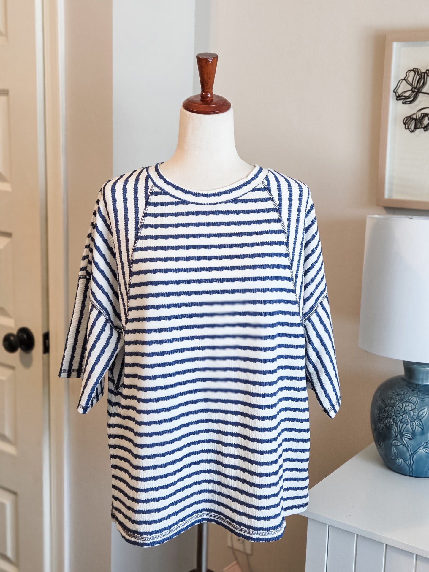 Navy White Striped Top L