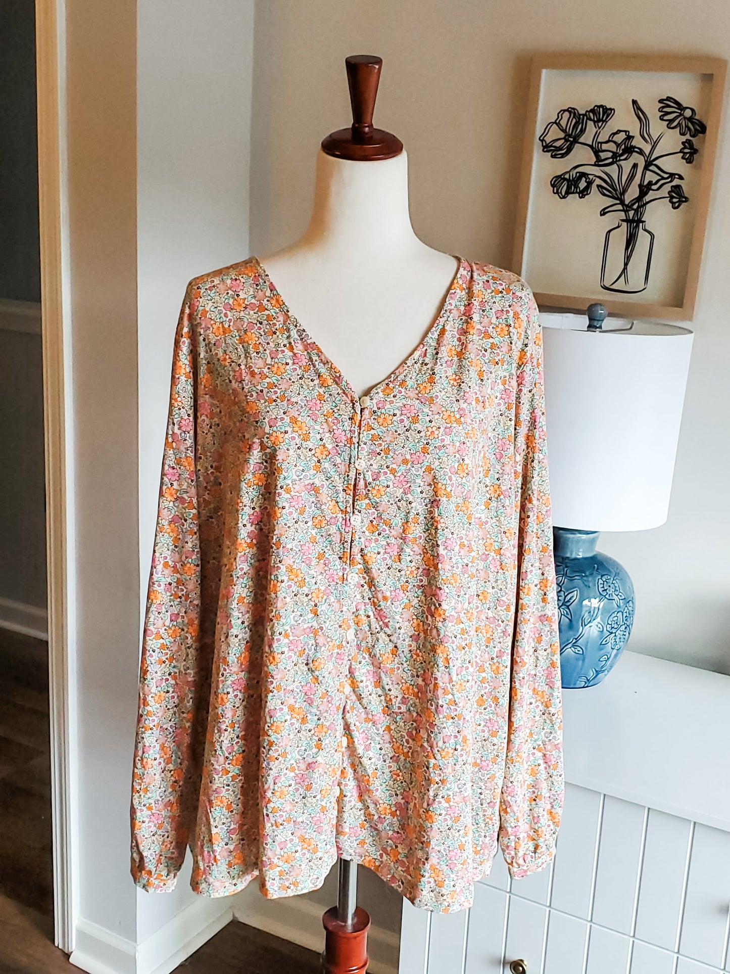 Pink Floral Button Down 3X