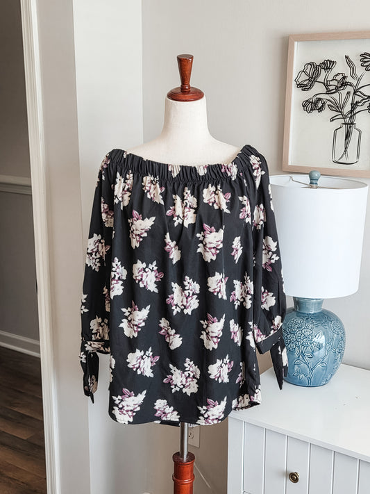 NWT Black Floral Blouse 1X