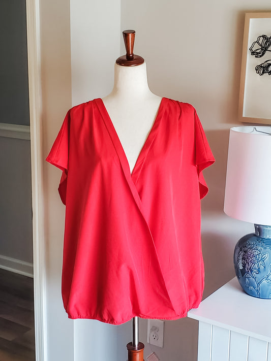 Red Crossover Blouse 1-2X