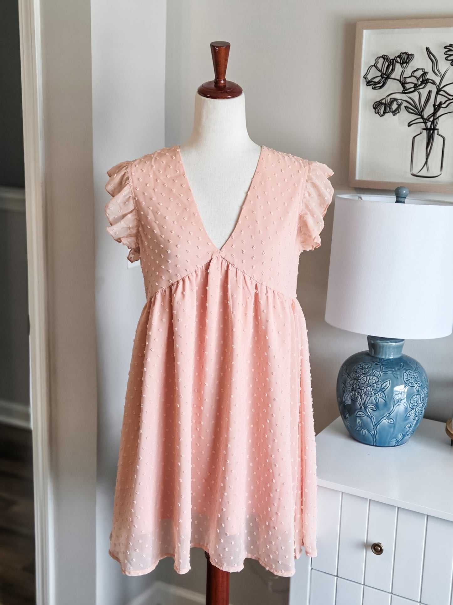 Peach Swiss Dotted Dress S