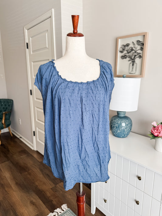 Blue Swiss Dotted Top XL