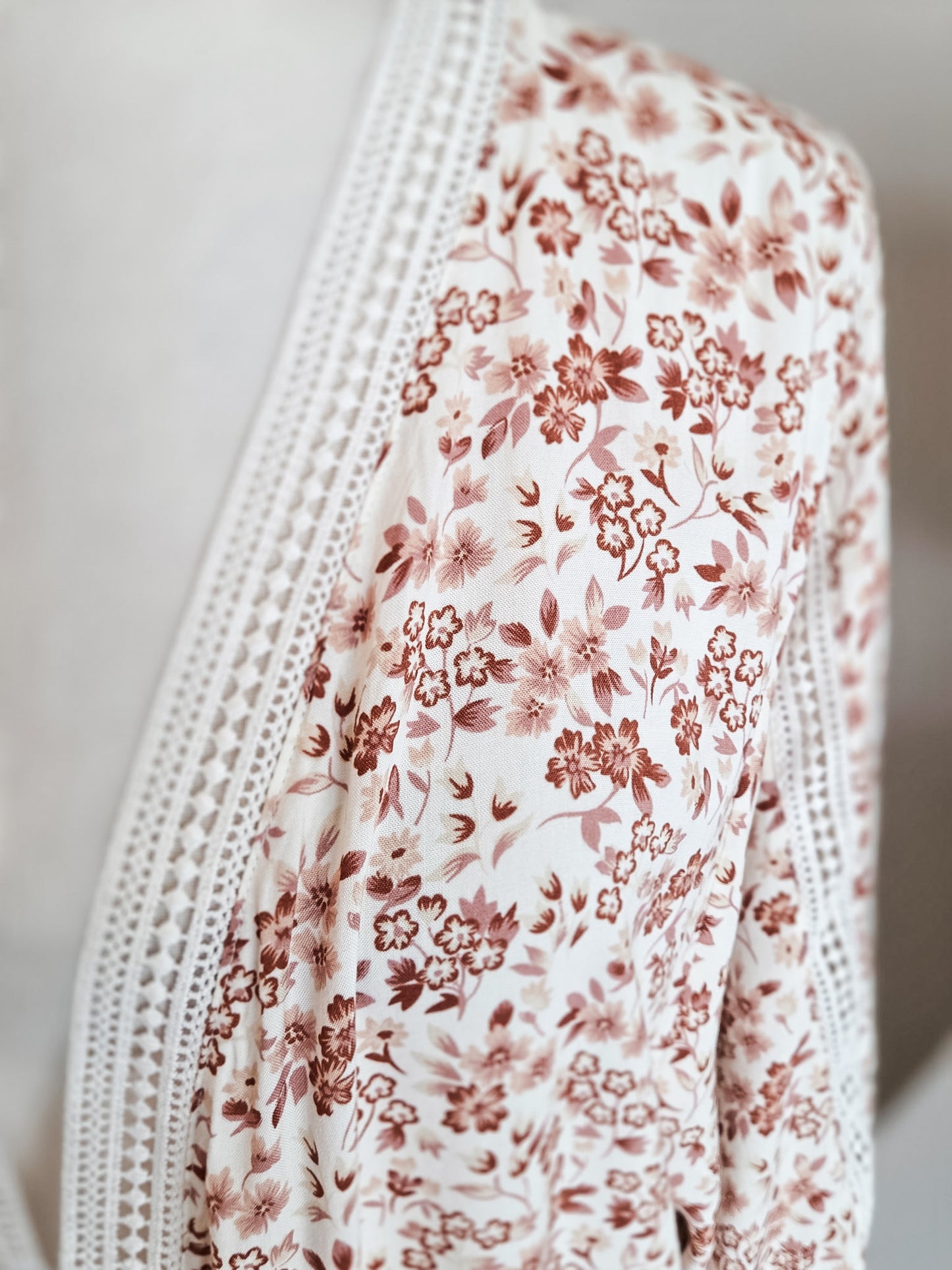 Cream Brown Floral Kimono 2X