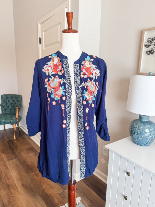 Navy Embroidered Blouse S