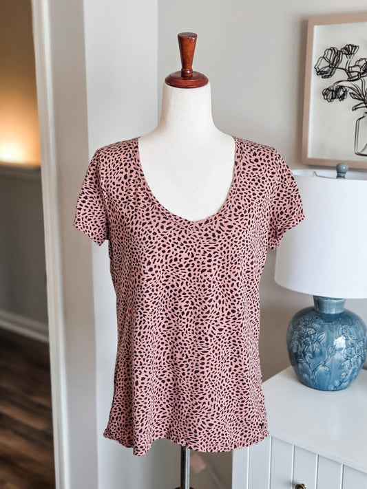 Pink Black Animal Print Tee M