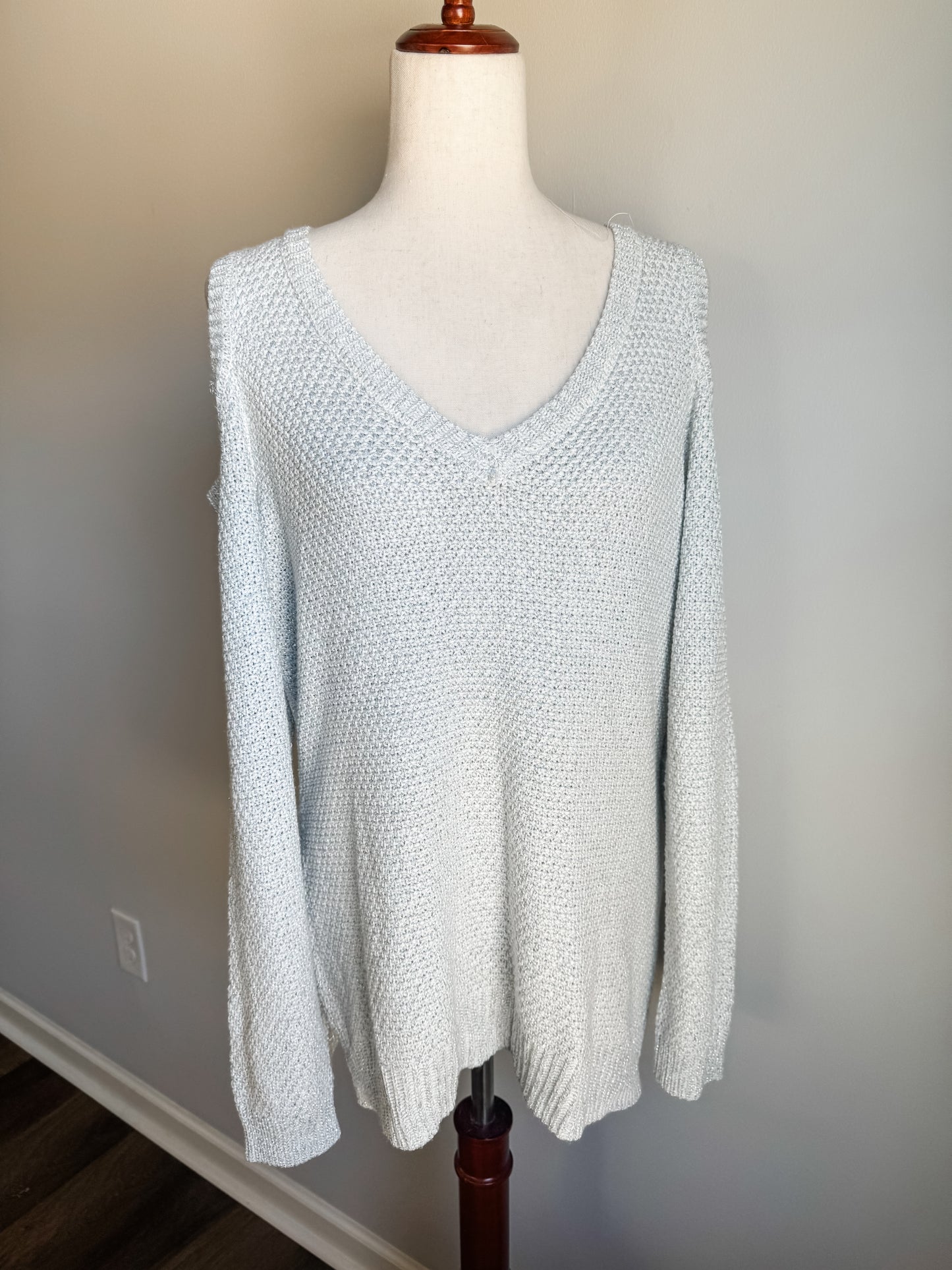 Gray Sparkly Cold Shoulder Sweater XL