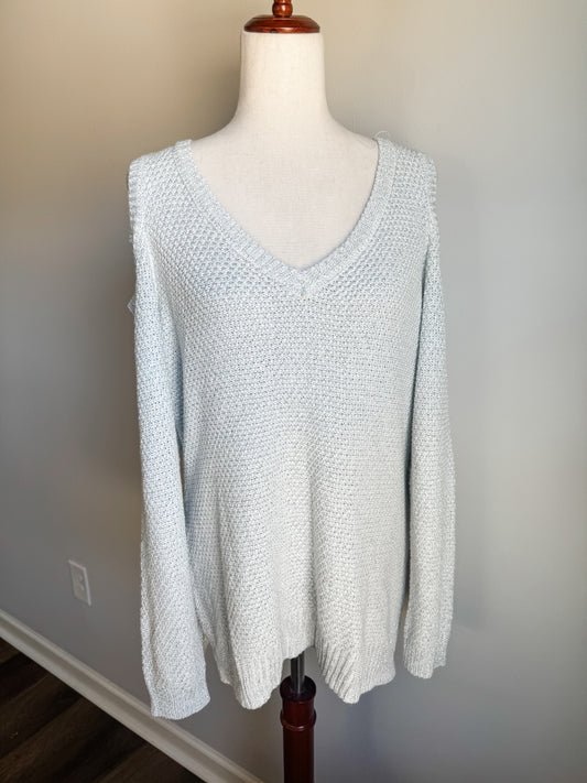 Gray Sparkly Cold Shoulder Sweater XL