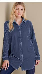 Teal Velvet Button Up M