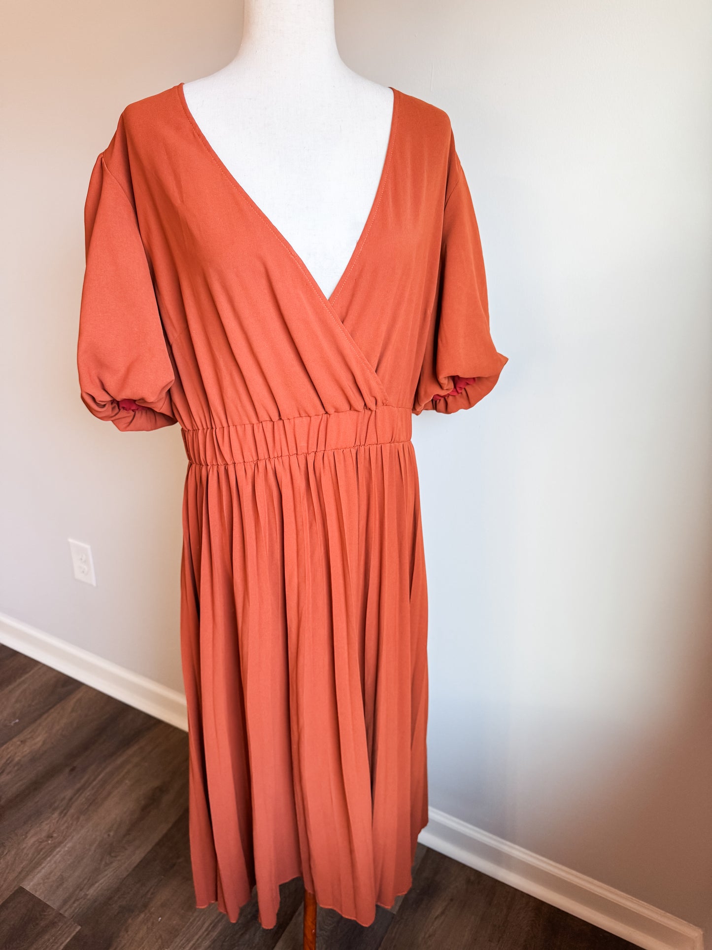 Burnt Orange V Neck Dress XXL