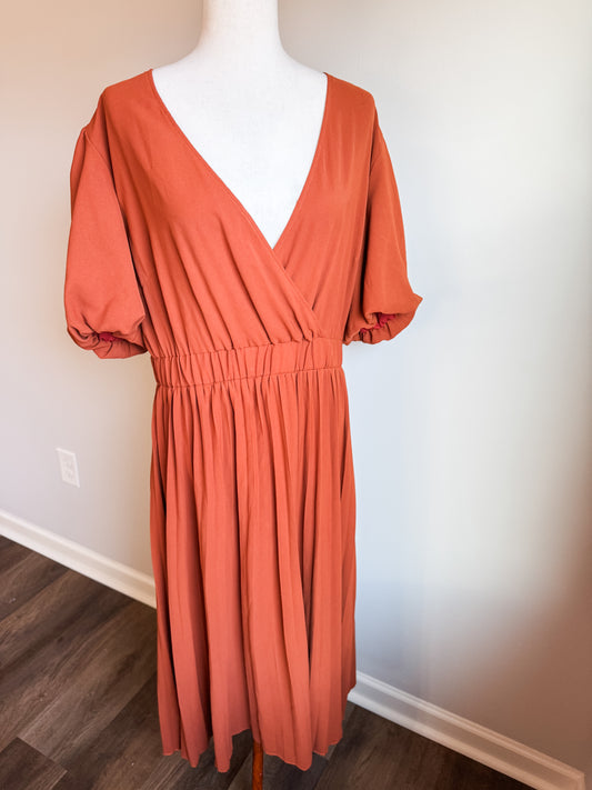 Burnt Orange V Neck Dress XXL