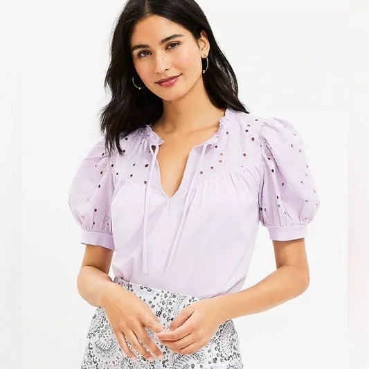 Lavender Eyelet Top L