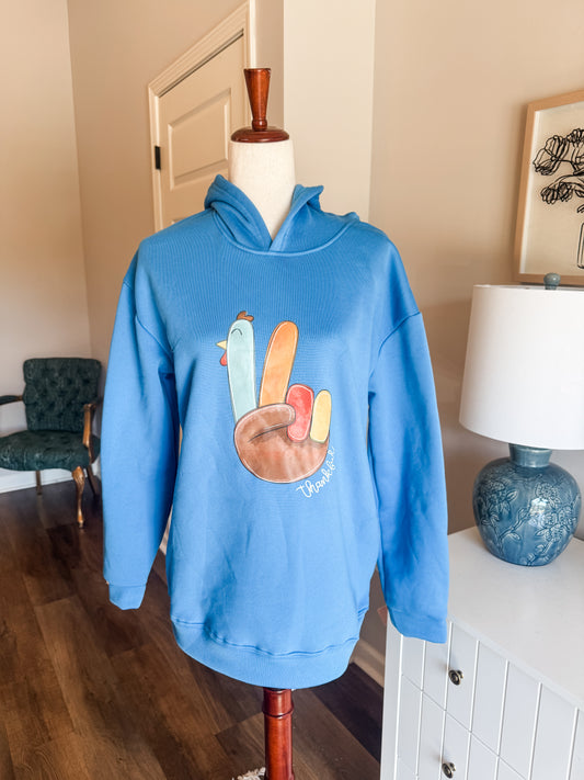 Blue “Thankful” Hoodie M