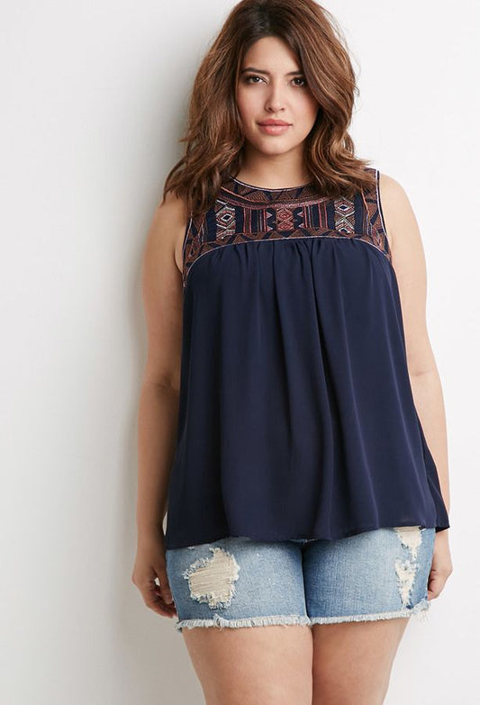 Navy Embroidered Tank M