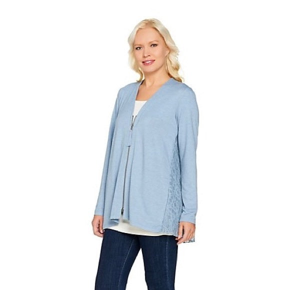 Blue Zip Up Top with Lace L