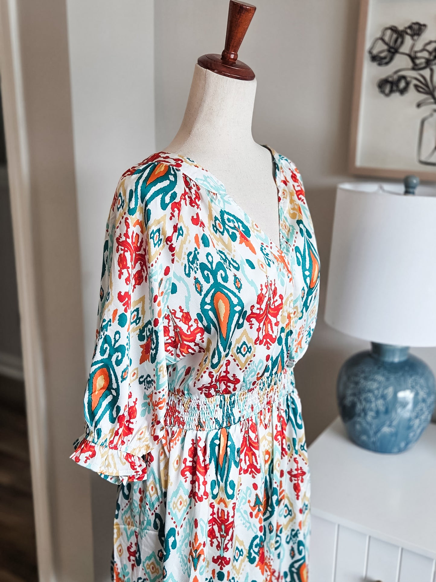 NEW Green Red Orange Print Dress