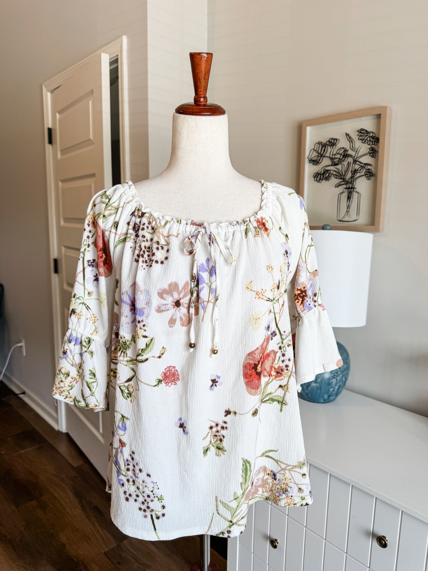 White Multi Color Floral Top M