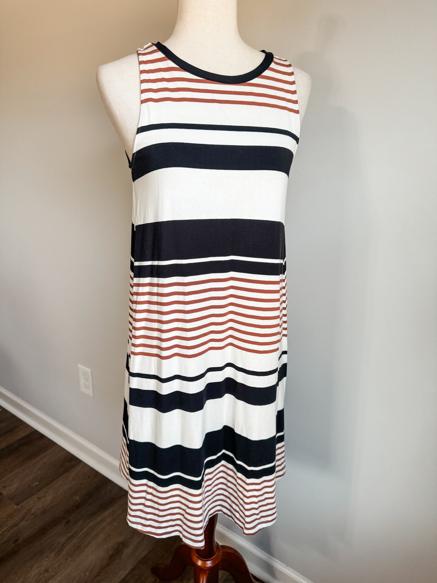 Brown Black White Striped Dress XS/S