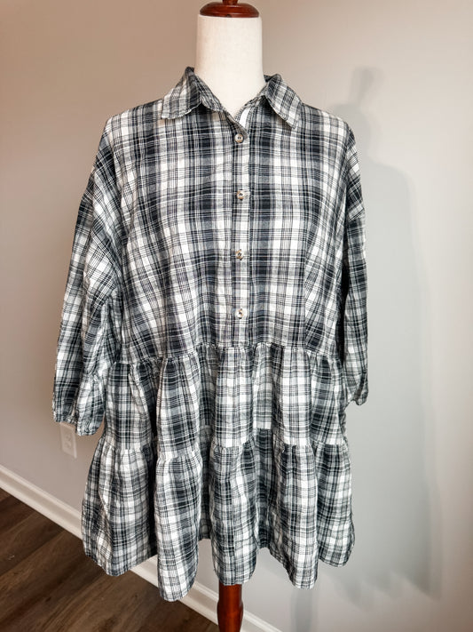 Black White Plaid Tunic M