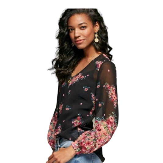 Black Sheer Floral Top XS