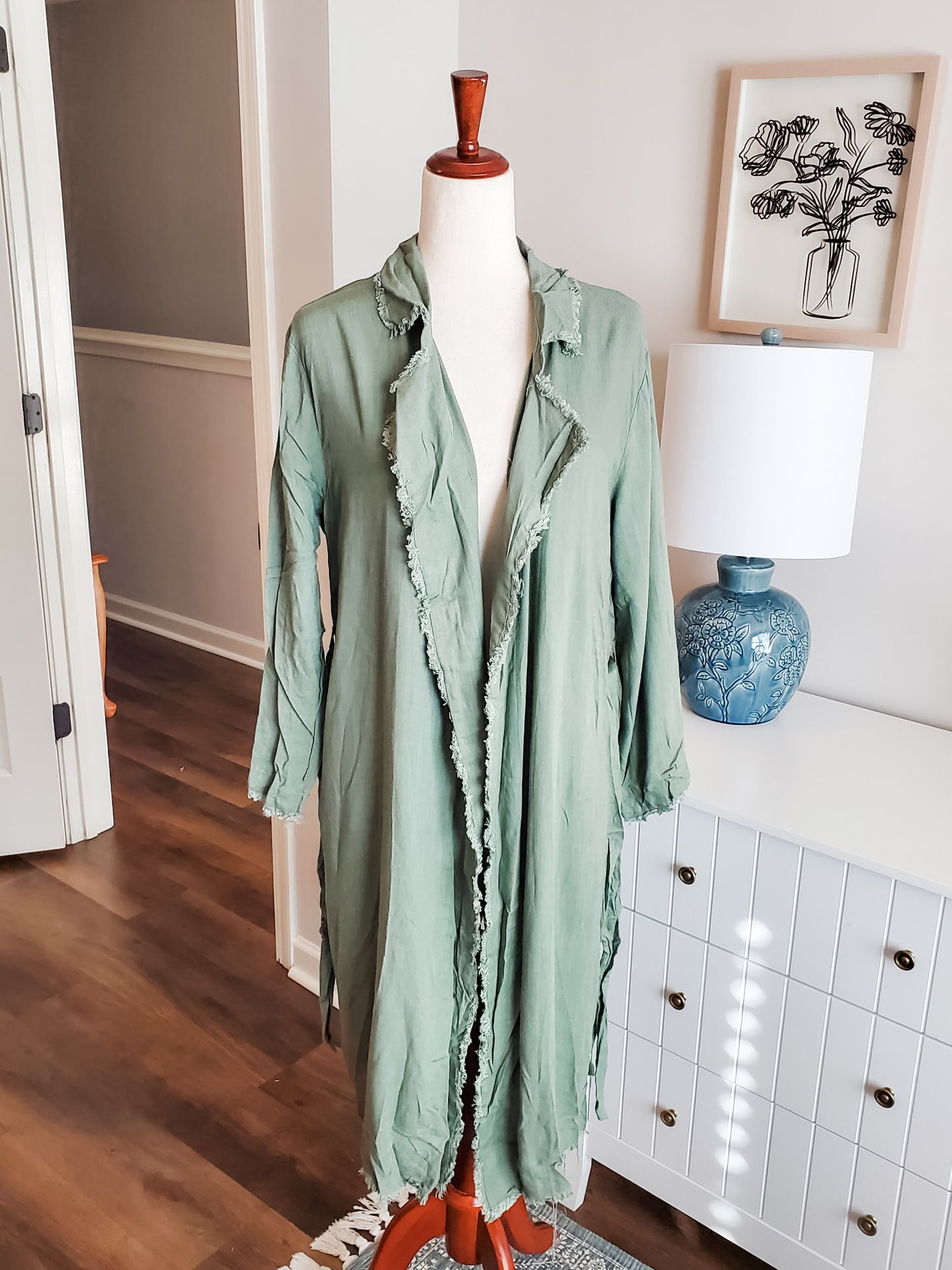 NEW Olive Tie Waist Long Jacket