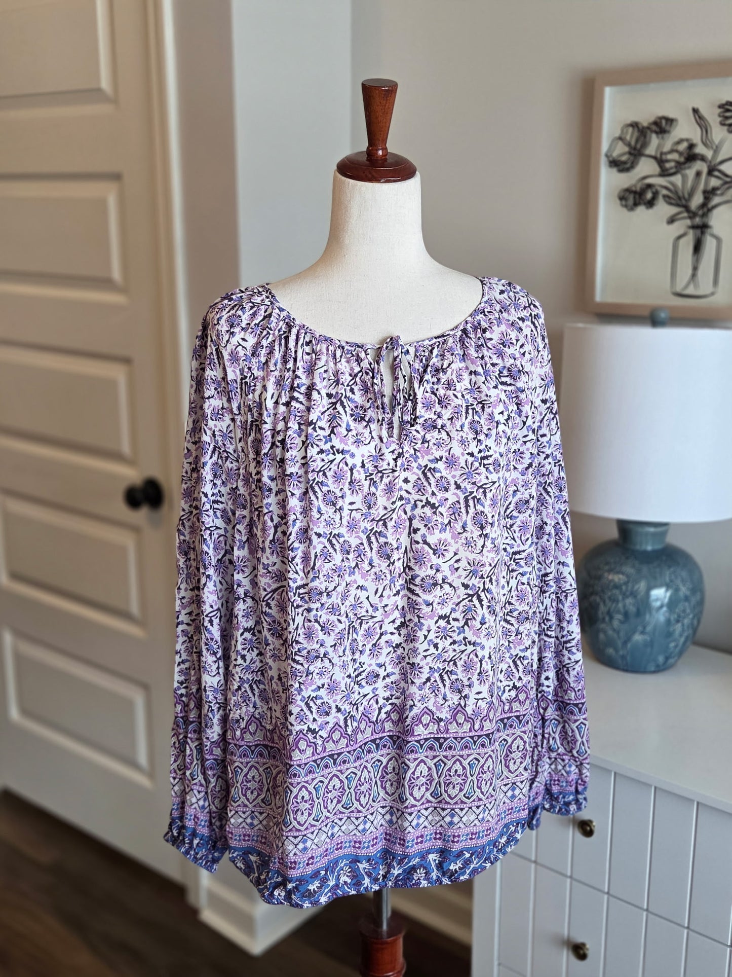 Purple Blue White Print Top XL