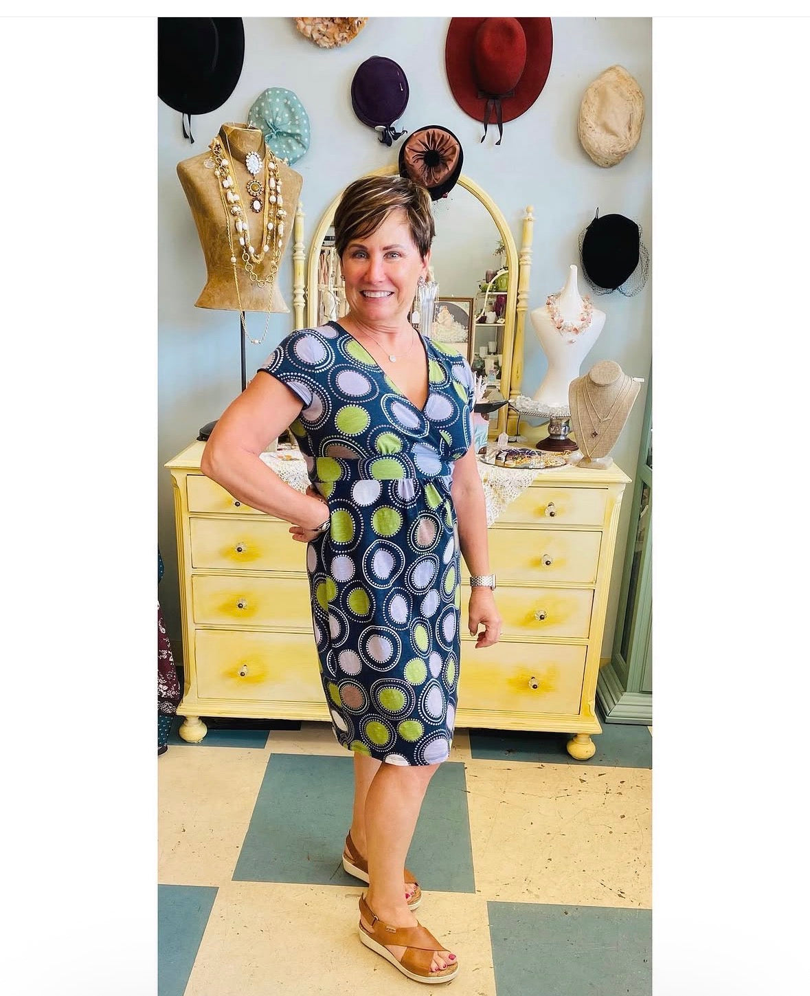 Navy Purple Green Print Dress 4P