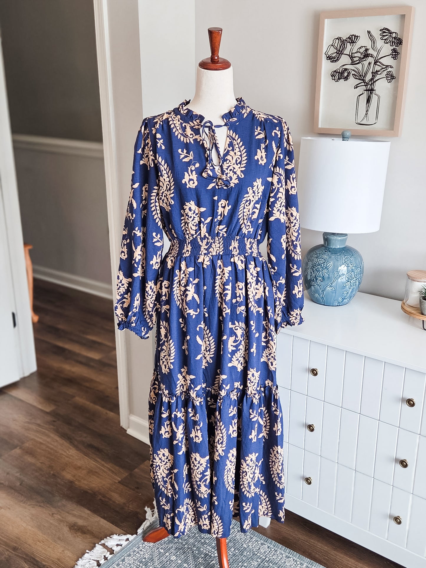 NEW Navy Tan Print Dress