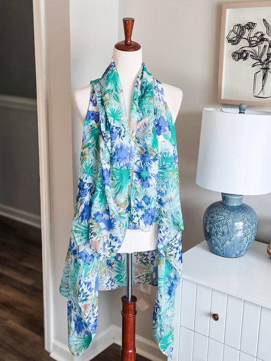 Blue Green Print Vest OS