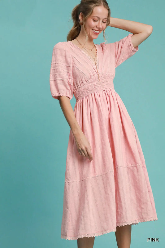 NEW Pink Lace Pleated Dress