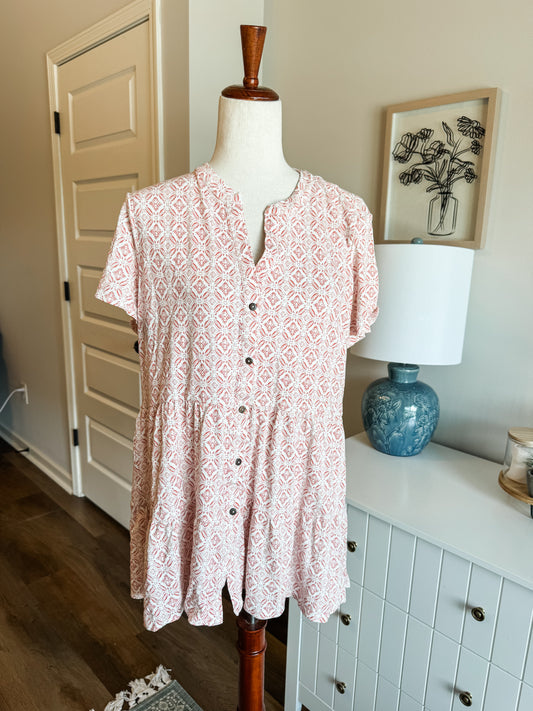 Orange White Print Tunic XL