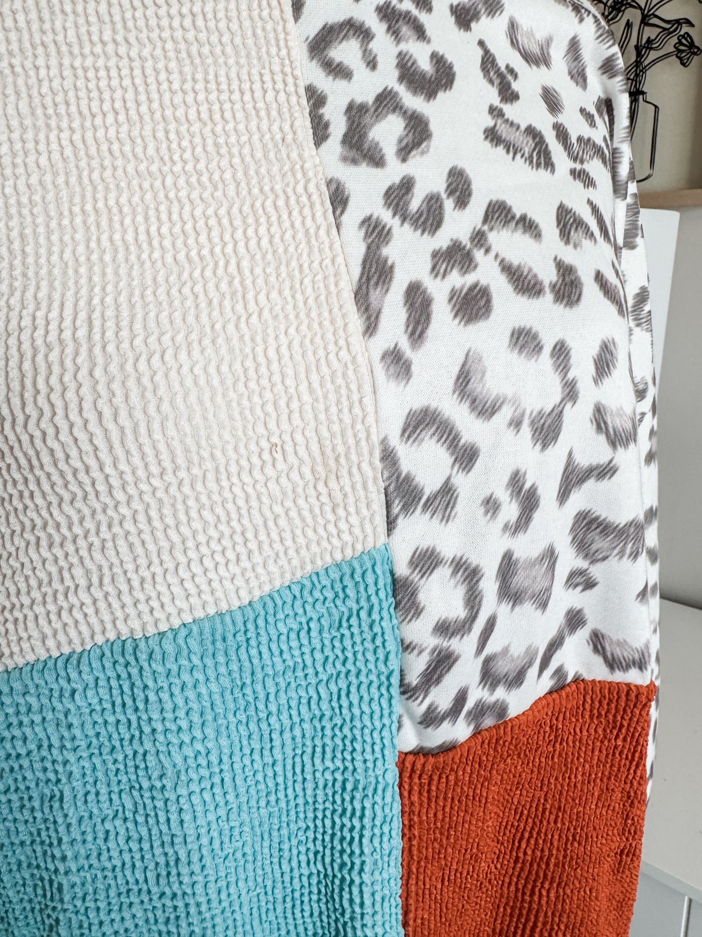 Orange Blue Animal Print Colorblock Top L