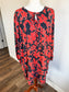 Red Black Floral Dress L