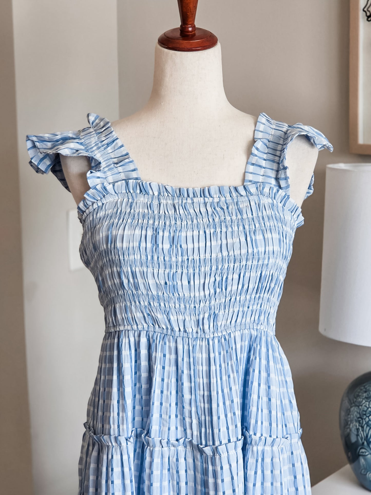 NEW Blue White Smocked Dress