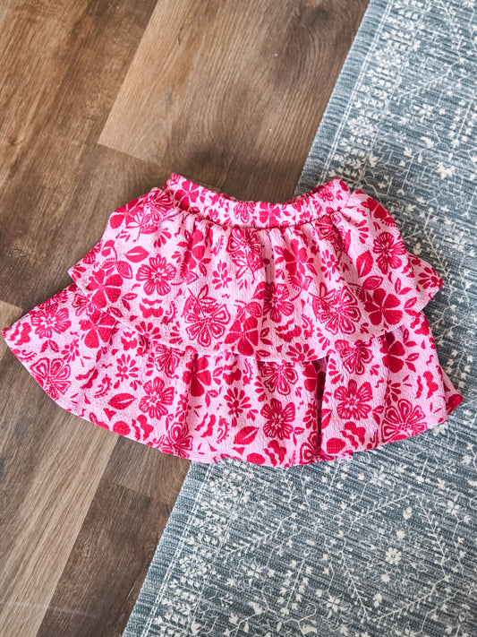 Pink Red Floral Skirt 5T