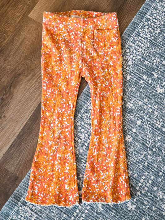 Orange Floral Flare Leggings 3-4